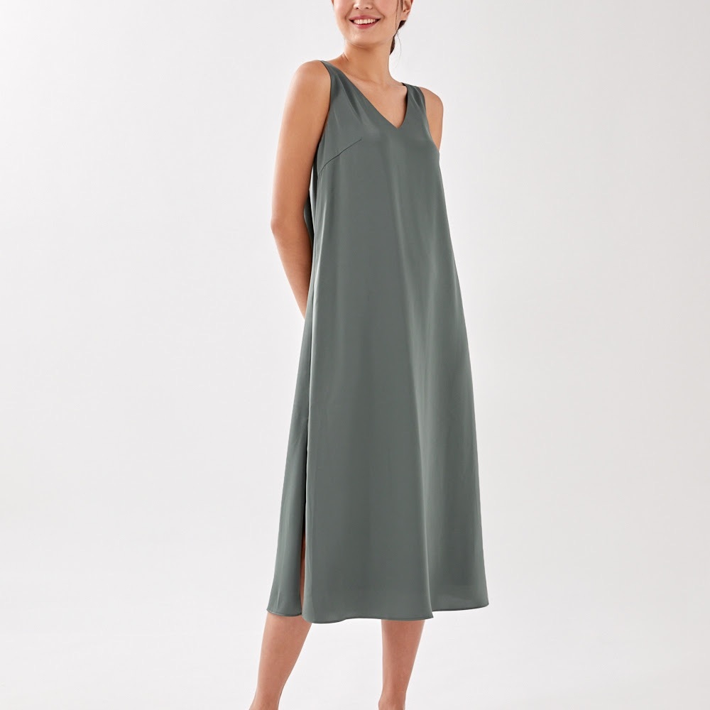 Love Bonito Dark Green Silky Slip Midi